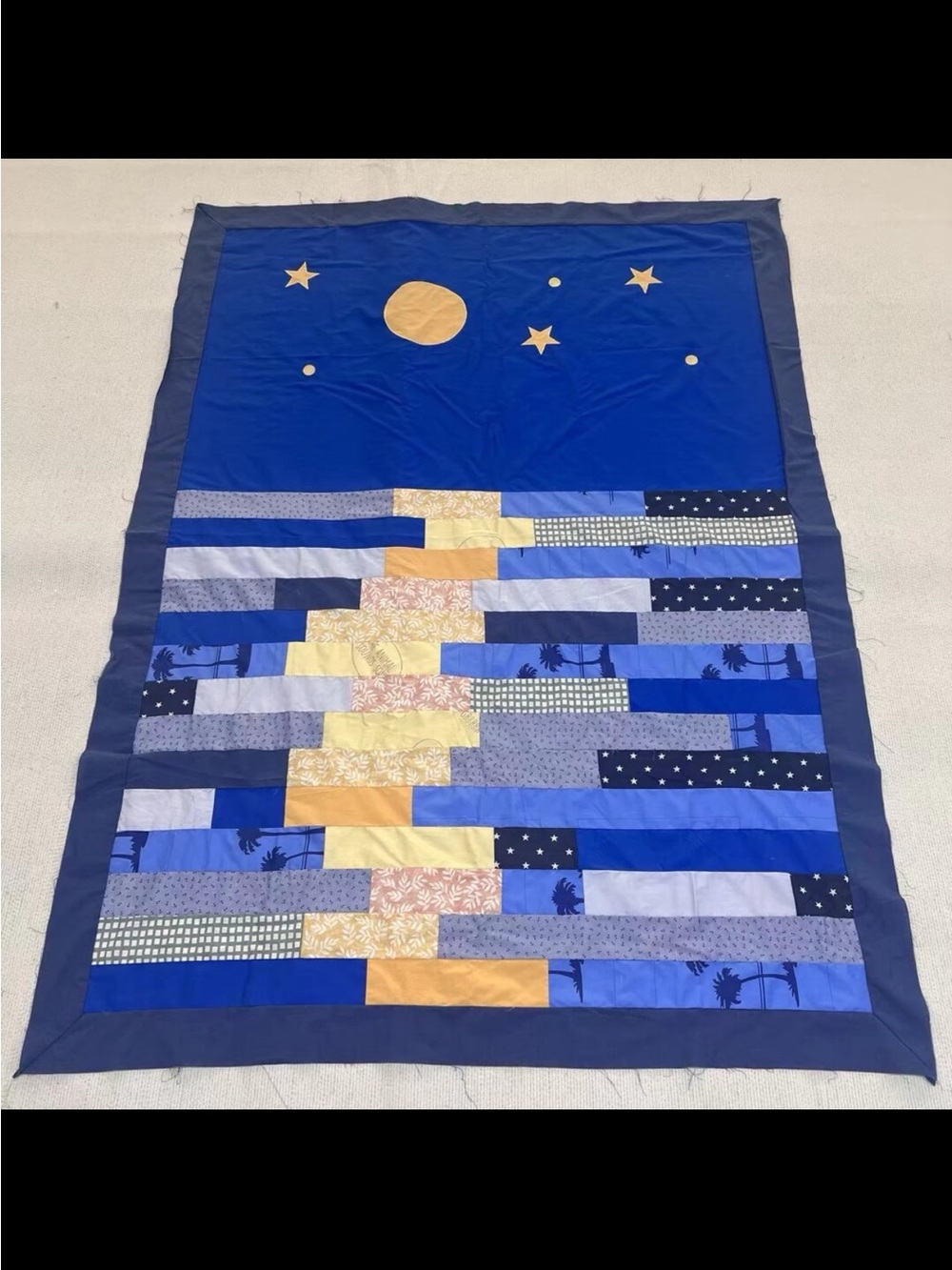 Moon Reflection Patchwork Quilt Top 50x70”Pieced~BABY/BED/Wall Hanging Decor